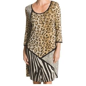 NWT Chico's Animal Print Patchwork Rayon Spandex Pajama Tunic Nightshirt
